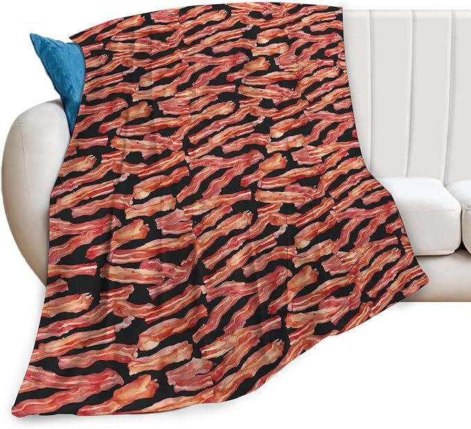 Funny Bacon Blanket, Food Throw Blankets, Meat Fuzzy Plush Blanket Ultra Soft for Bacon Lover Gift Kids Teens Women Men Girls Boys Stuff Decor for Home Bedding Sofas Couch Camping 80"X60"