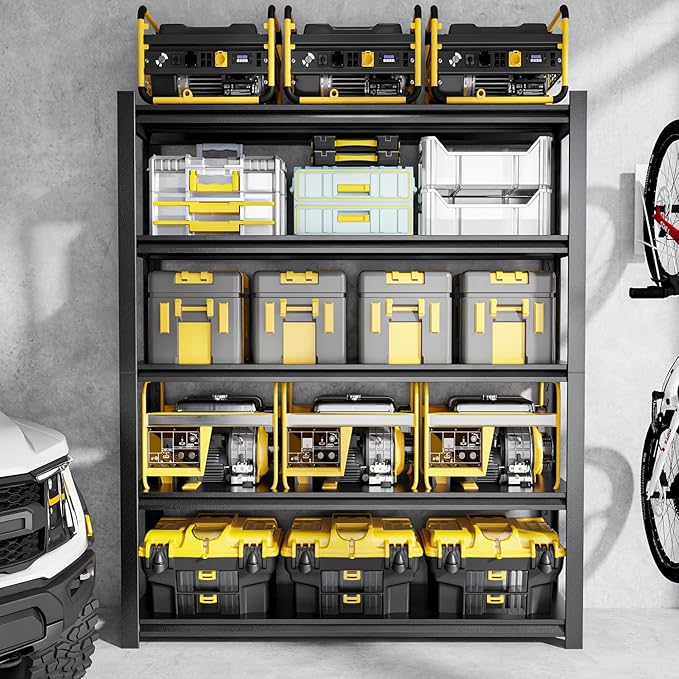 72" H Garage Shelving,5-Tier Heavy Duty Shelving Unit,3000LBS Adjustable Metal Storage Shelves,Storage Rack Units for Industrie,Shed,Warehouse,Basement,Black,48" W x 24" D x 72" H