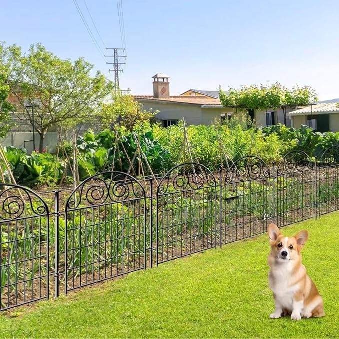 Tall Garden Fence Animal Barrier with Gate, 32 in(H) 16 Panels Garden Fences and Borders for Dogs, Dog Fence Outdoor for Yard, Total Length 35 Ft Metal Temporary Fencing│Patented