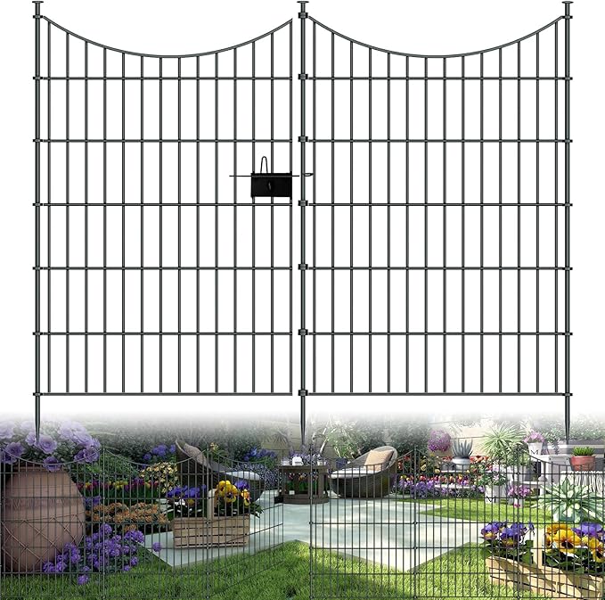 10 Panels Garden Fence Dog Fence Outdoor for Yard, 40in H x 23.6ft L Rustproof Metal Fencing with Ground Stakes | No Dig Animal Proof Containment for Pets/Rabbits | Durable Patio Security Panels