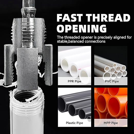 PVC Pipe Threader Kit, Integrated Internal & External Dual-Function Dies, 1/2" & 3/4" Pipe Threading Tool, Electric Drill Compatible Rethreading Head for Easy Home Repair（Mixed 1/2+3/4