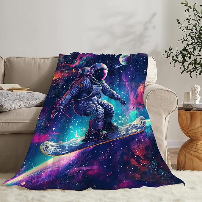 Spaceman Astronaut Throw Blanket - Soft Warm Cozy Fleece for Couch, Sofa, Bed - 50"x40" - Gifts for Boys, Girls, Women, Men, Kids, Adults
