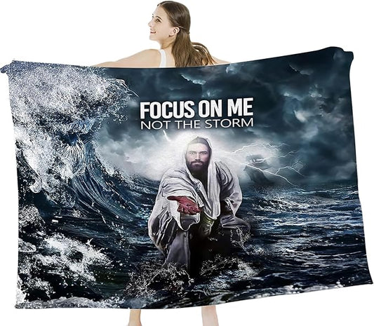 Jesus Blanket Christian Gifts for Men Women Jesus and Ocean Throw Blanket for Adults Ultra Soft Cozy Fleece Blanket for Couch Sofa Bed 60"x80"
