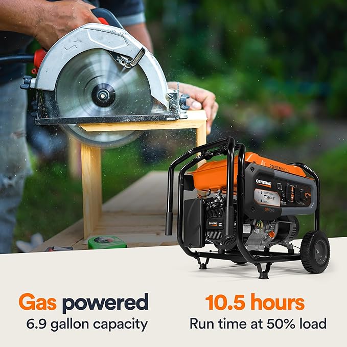 Generac 8,125 Starting Watt Portable Gas Generator - Includes Extension Cord - Home or RV Ready - Quiet, Long Runtime, Emergency Power - 49-State Compliant