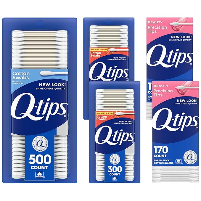 Q-Tips Cotton Swabs, Variety Pack, Original, Hygiene Shield and Precision Tips for Home, First Aid and Beauty Care, Made with 100% Cotton, 1440 Count