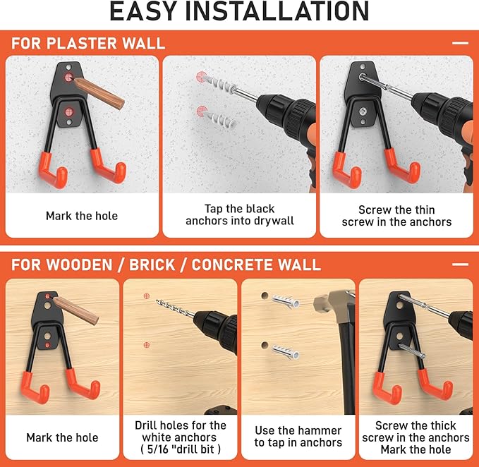 Garage Hooks with Anti-Slip Coating,Heavy Duty Wall Mount Storage Hooks for Hanging Bike,Hose,Ladder,Yard,Garden Tools (42 Pack Orange)