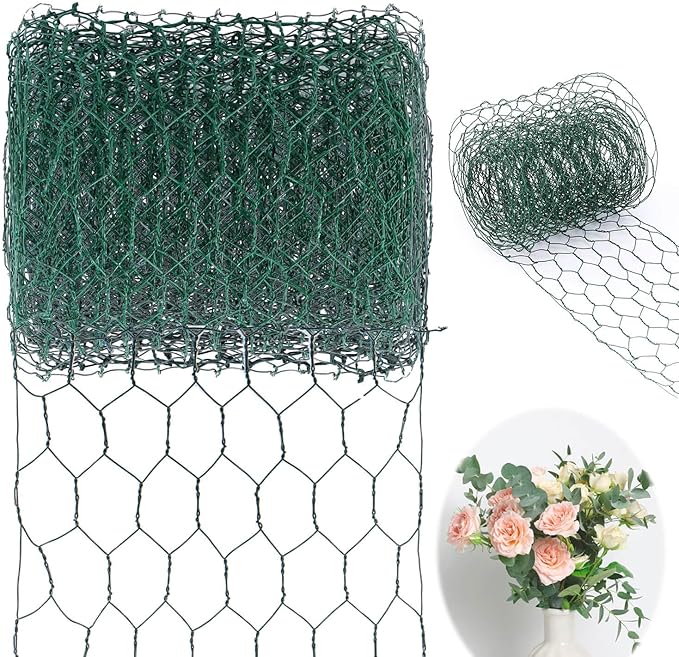 Chicken Wire for Floral Arrangements, 4 x 118 Inch Green Chicken Wire Mesh, Netting Hexagonal Iron Chicken Wires Fence, Galvanized Floral Wire for Crafts Wreaths Garden Poultry