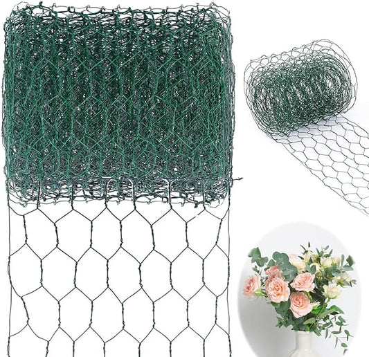 Chicken Wire for Floral Arrangements, 4 x 118 Inch Green Chicken Wire Mesh, Netting Hexagonal Iron Chicken Wires Fence, Galvanized Floral Wire for Crafts Wreaths Garden Poultry