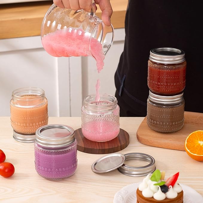 Mason Jars 8 Oz with Lids 12 Packs, Vintage Small Glass Canning Jars with Silver Metal Lids for Storing, Pickling, Honey, Jam, Home Decor, Candle and DIY Crafts