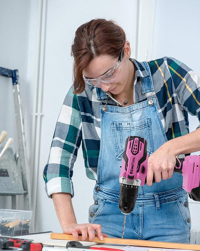 KingTool 267-Piece Tool Kit Set - Pink Tool Set with 21V Crodless Pink Power Drill Driver, Tool kit for Women with Pink Tool Storage Bag, Womens Tool Kit for House, Perfect for Home DIY Projects