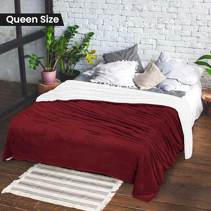 Utopia Bedding Sherpa Blanket Queen Size (Red, 90x90 Inches) - Soft Lightweight Plush Fleece Reversible Blanket for Bed, Sofa, Couch, Camping and Travel