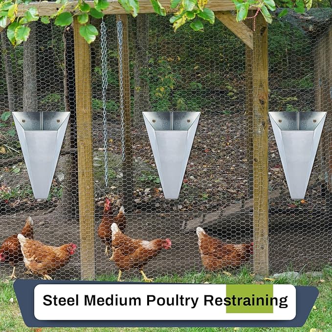 Mumufy 4 Pcs Large Galvanized Steel Poultry Restraining Cones Flat Back Funnel Cone, Up to 12 Pounds, Chicken Killing Cone for Butchering Chicken Birds Turkeys, Easy to Clean