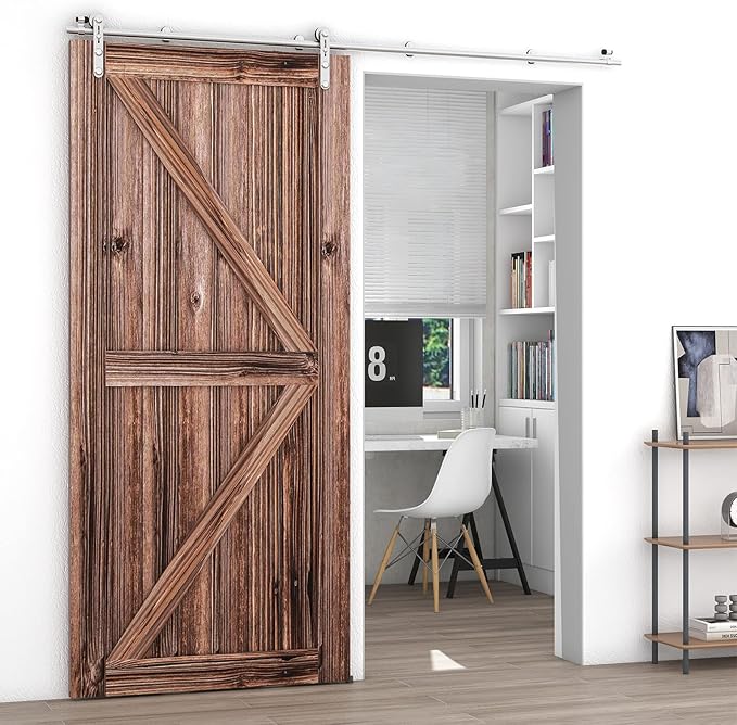 TSMST 9.6FT Sliding Barn Door Hardware Kit, Stainless Steel Heavy Duty Sturdy Barn Door Track for Single Wood Door, Slide Smoothly Quietly (I Style)