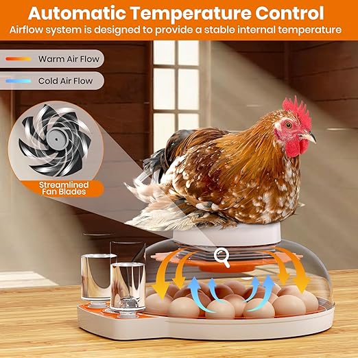 Incubators for Hatching Eggs - 18 Egg Capacity，Automatic Egg Turner，360° Viewing，Temperature & Humidity Control，Dual Size Egg Trays for Chicken, Duck, Goose, Turkey, Quail, and Parrot Eggs