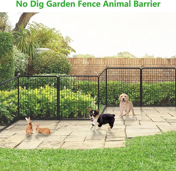 Decorative Metal Garden Fence with Gate Dog Fence Outdoor for Yard, 32in(H) x 107Ft(L) No Dig Fence 40 Panels Fencing for Dogs Animal Barrier Fence Garden Fencing for Yard, Patio, Flower Bed