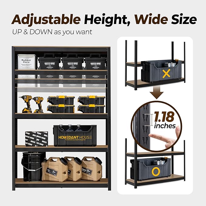 HOMEDANT House 5 Tier Laminated Metal Shelving Unit Adjustable Storage Utility Rack Heavy Duty Shelves Organization Multipurpose Shelf Kitchen Garage Pantry Closet (10, (L) 48.1" W, Black)
