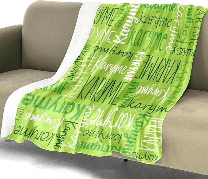 Personalized Blankets with Names Baby Gifts for Girls Boys Custom Soft Fleece and Sherpa Name Blanket for Kids and Adults Birthday for Daughter Son Granddaughter Grandson (Green)