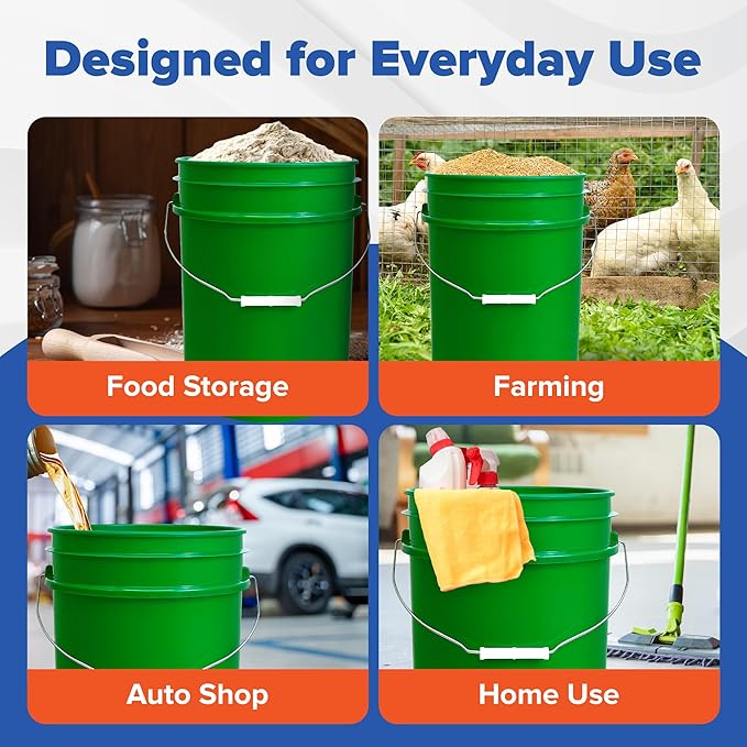 ePackageSupply 5 Gallon Bucket with Airtight Lid | Made in USA | Food Grade | Heavy-Duty Premium HPDE Plastic | Durable 90 Mil All Purpose Pail | Easy Stack and Store | BPA Free | 6 Count