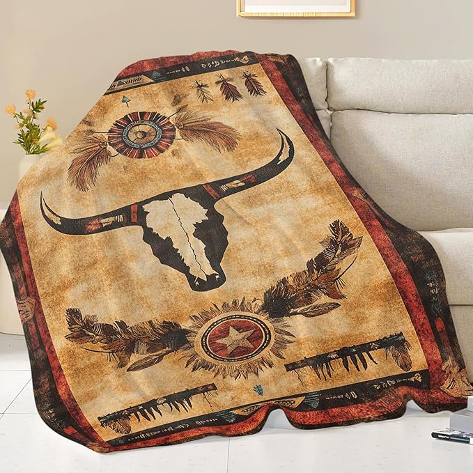 Dynova Western Blanket Cozy Plush Native Tribe Throw Blankets Fuzzy Flannel Fleece Gifts for Girls Boys Women Men 60"X50"