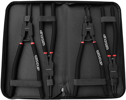WISEUP Snap Ring Pliers Set Heavy Duty,4PCS-13 inch Internal/External Circlip Kit,Straight/Bent Jaw Tips C-Clip Pliers for Ring Remover Retaining (13 inch Circlip Pliers)