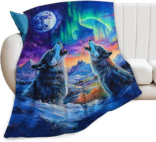 Wolf Throw Blanket Wolfs Animal Gifts for Girls Women Men Boys Plush Cozy Flannel Fleece Fuzzy Landscape Blankets Decor 80"X60"