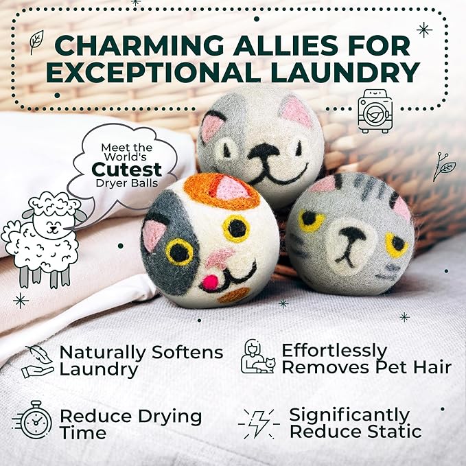 No More Dryer Sheets! Reusable Wool Dryer Balls XL 6-Pack - Reduces Static, Cuts Dry Time, & Softens Naturally
