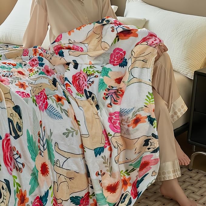 Cute Pug Blanket for Women Girls Kids Adults 40" x 50", Dog Flannel Throw for Sofa Couch Bed Living Room, Gifts for Animal Lovers