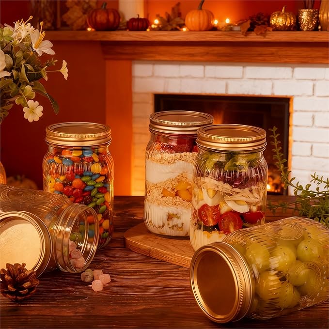 WELLIFE Wide Mouth Mason Jars, 4 Pcs Mason Jars 32 OZ for Preserving,Jam,Honey,Wedding Favors,Sauces,Meal Prep,Salad,Yogurt & Decor