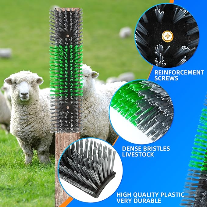 Livestock Scratch Brush for Cattle, Horses, Goats, Cow, Durable Scratching & Massage Grooming Tool for Healthy Coat, Relieves Itching, Easy Install on Fence Posts(4pcs, Gray)