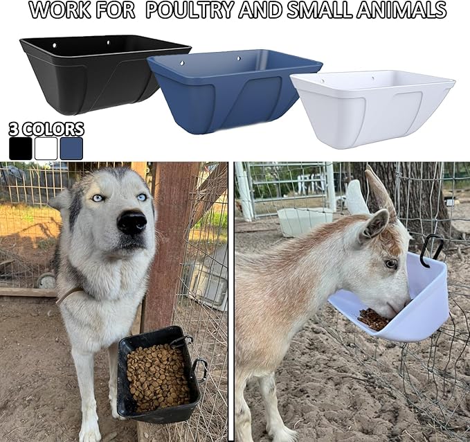 Fence Hanging Chicken Feeder for Duck, Piglets, Goat Feeder Poultry Feeding Container for Livestock Feed Trough Water Bucket(Blue 4)