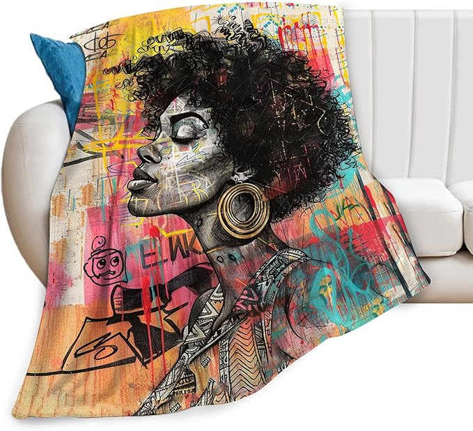 African American Blanket Gifts for Girls Women Soft Warm Plush Black Girl Woman Throw Blanket Flannel Fleece Fuzzy Banksy Stuff Blanket for Bed Couch Living Room Decor 60"X50"