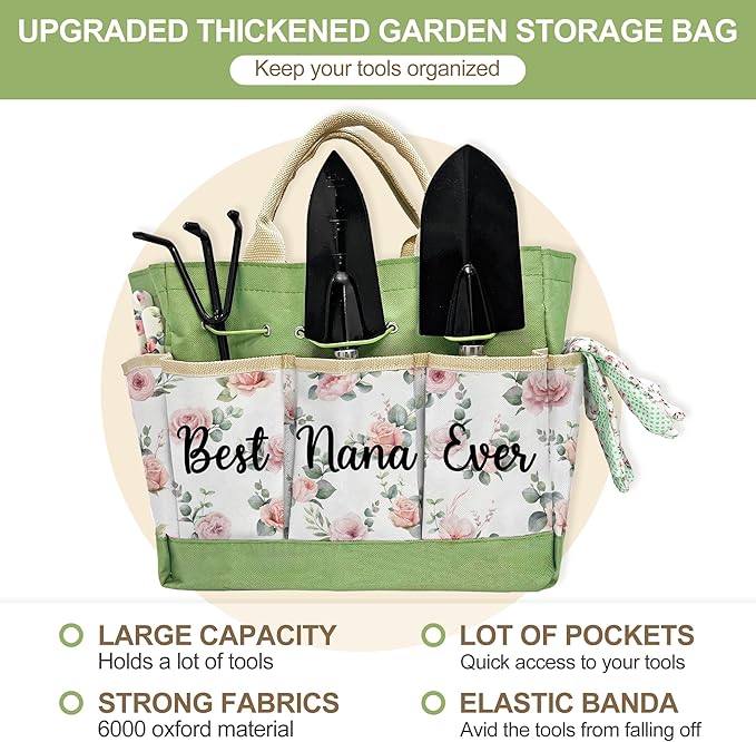 Nana Gifts, Garden Kit for Christmas Nana Gifts from Grandkids Floral Gardening Tools and Durable Garden Tools Organizer Tote, Ideal Gardening Set for Women on Christmas Plant Lover Present