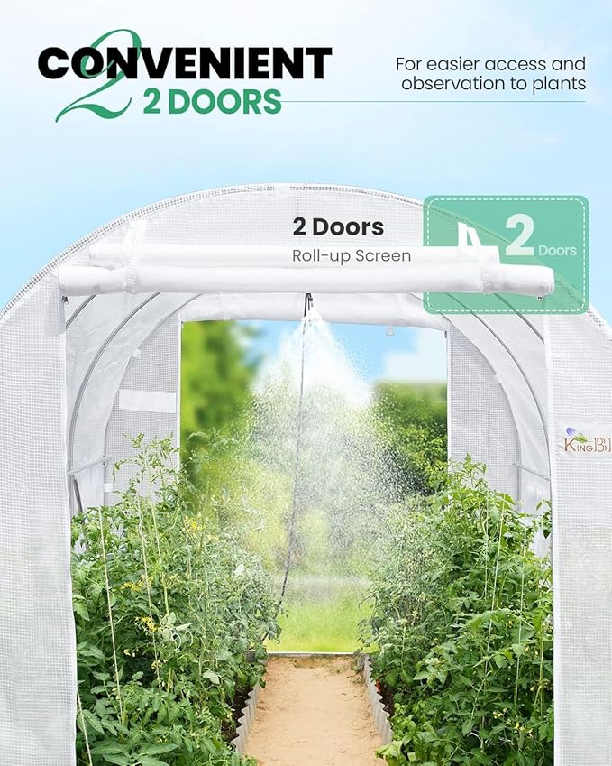 KING BIRD Premium 10x6.6x6.6FT Greenhouse for Outdoors, Large Walk-in Heavy Duty Galvanized Steel Frame, Mesh Door Screen Window Tunnel Hoop Garden Plant Winter Hot House, with Watering Kits, White