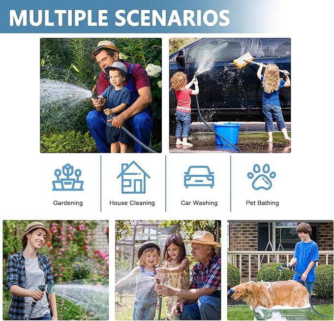 50 FT Expandable Garden Hose -2025 Newly Upgraded Durable Latex Core,3/4 Brass Connector and 10 Functions Spray Nozzle, Extra Strength Fabric, Leak-proof, Lightweight, Kink-free Expanding Water Hoses