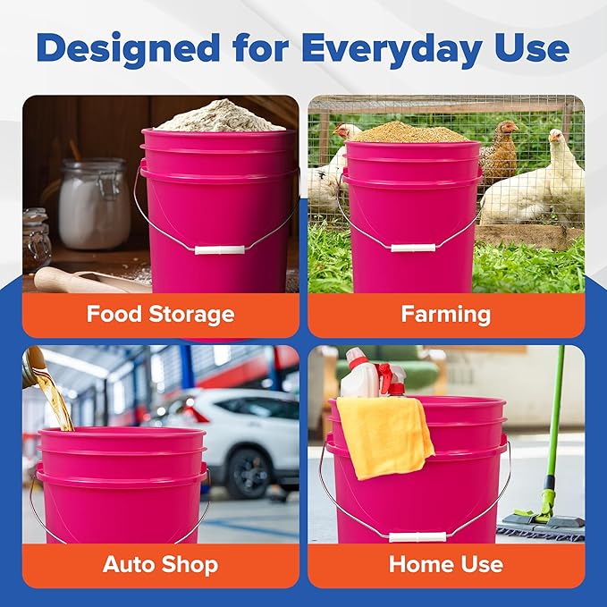 ePackageSupply 5 Gallon Bucket with Airtight Lid | Made in USA | Food Grade | Heavy-Duty Premium HPDE Plastic | Durable 90 Mil All Purpose Pail | Easy Stack and Store | BPA Free | 6 Count