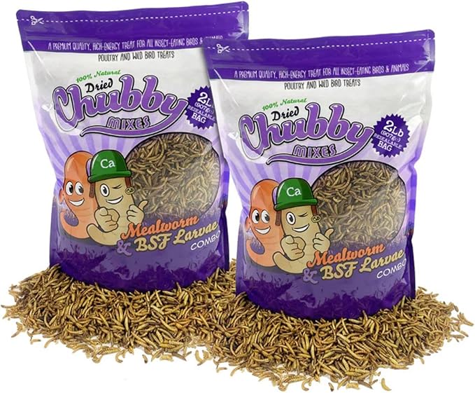Chubby Mix Mealworm & Black Soldier Fly Larvae | 4 lbs | Non-GMO High-Protein Dried Insects for Chickens, Ducks & Wild Birds – Calcium-Rich Chicken Treats