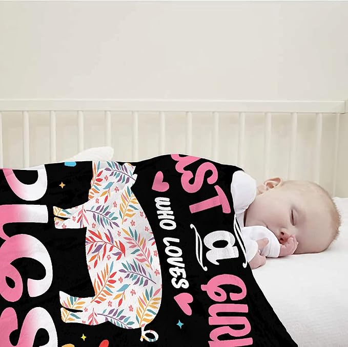 Just Girl Who Loves Pigs Blanket Soft Blankets and Throws Flannel Cozy Lightweight Quilt Gift Perfect for Bed Sofa Couch-60 x50 Medium for Teen