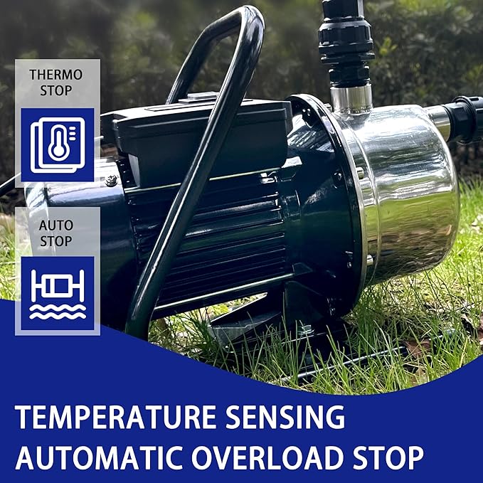 LANCHEZ 1.2 HP Portable Shallow Well Garden Pump, 1828 GPH Stainless Steel Sprinkler Pump, 115V Water Transfer Draining Irrigation for Lawn