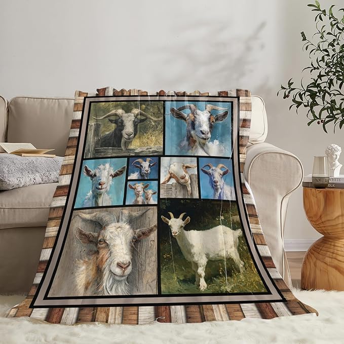 Dynova Goat Blanket Cozy Plush Goats Throw Blankets Fuzzy Flannel Fleece Sheep Animal Gifts Decor for Girls Boys Women Men 80"X60"