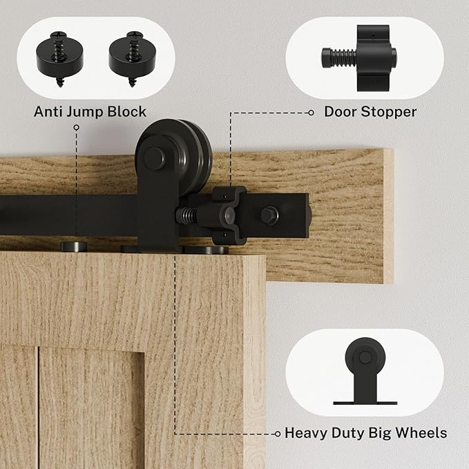 72" Sliding Barn Door Hardware Kit,Heavy Duty Top Mount Barn Door Track Kit,Black T Shape Hanger Set for Single Door Use