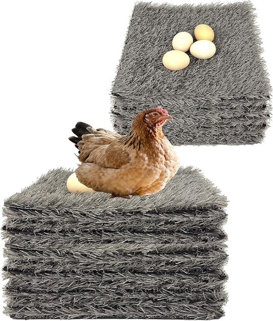 12 Pack Chicken Nesting Pads for Chicken Coop, 11.8"x11.8" Reusable Plastic Artificial Grass Nesting Box Pads Washable Laying Eggs Turf Egg-Protecting Mats for Coops, Pets & Crafts - Grey
