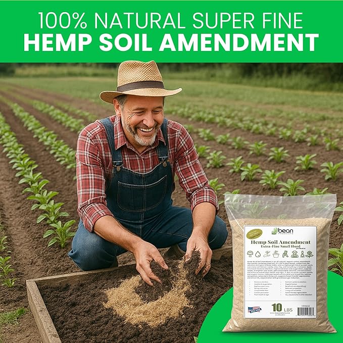 Hemp Soil Amendment - 10 lbs USA Grown All-Natural Fine Hemp HURD Power for Vibrant Gardens, Vegetables, Trees, Moisture Retention, Seed Starting, pH Neutral - Bean Products
