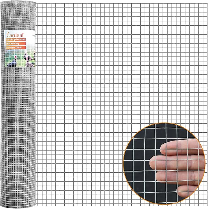 48in x 50ft 19 Gauge 1/2 Inch Hardware Cloth - Double Hot-Dipped Galvanized After Welding Steel Mesh - Duty Rust Proof Fencing for Gardens, Chicken Coops & Poultry Animal Netting Cage Screen
