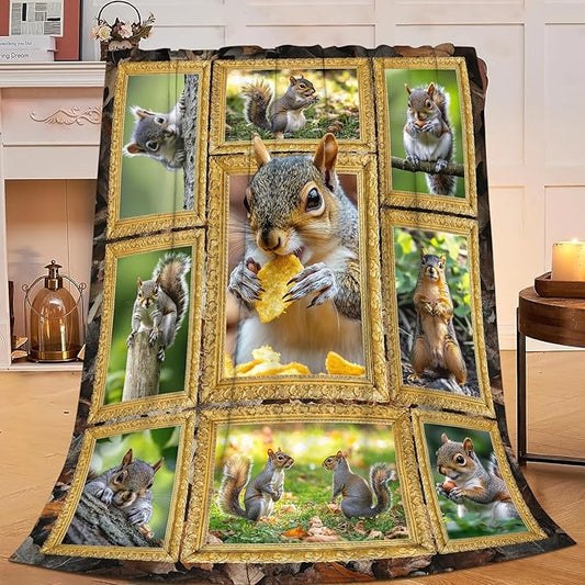 Cute Squirrel Throw Blanket Squirrel Blankets Fleece Plush Super Soft Cozy Warm Lightweight Squirrels Lover Decor Gifts for Boys Girls Kids Adults Men Women 60" x 80"