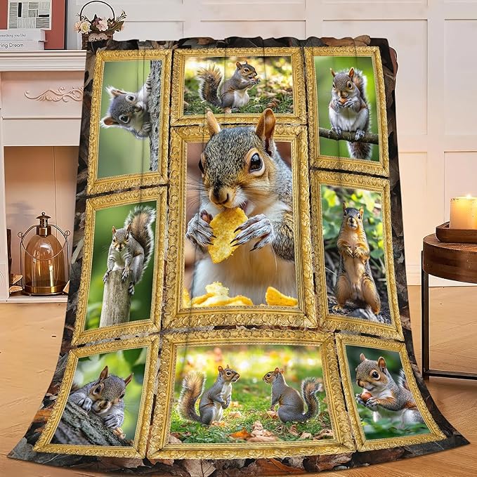 Cute Squirrel Throw Blanket Squirrel Blankets Fleece Plush Super Soft Cozy Warm Lightweight Squirrels Lover Decor Gifts for Boys Girls Kids Adults Men Women 50" x 60"