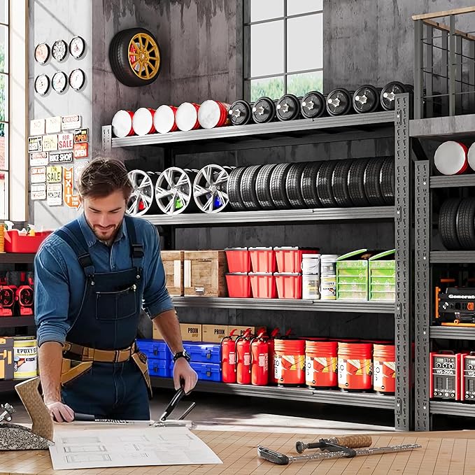 79”W Garage Shelving Heavy Duty, 7000LBS Metal Storage Shelves, 24” Deep Storage rack shelf, Steel Tall Industrial Shelving , 4 Tier Adjustable Standing Shelf for Warehouse / Shop 79"W x 24"D x 79"H