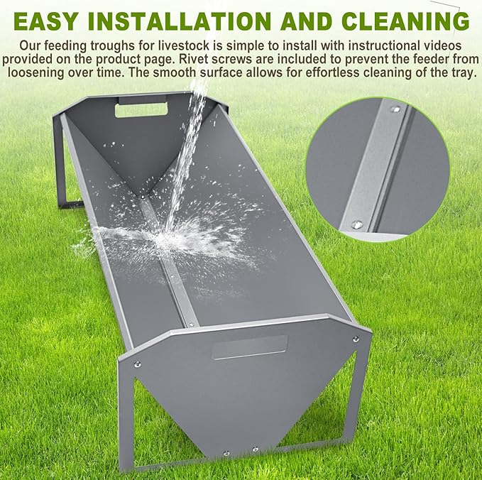 Livestock Feeding Trough 45", Heavy Duty 22 Gallon Capacity Livestock Trough, Galvanized Steel Sheep Feeder Trough for Horse, Goat, Sheep, Cattle, Cow, Alpaca