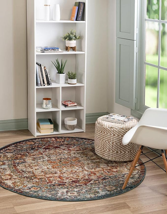 Unique Loom Isabella Collection Area Rug - Adjani (5' 1" Round, Multi/ Beige)