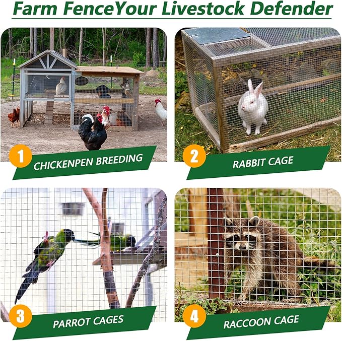 Hardware Cloth 1/2in 48inx100ft Hot Dip Galvanized 19 Gauge Chicken Wire Fencing Roll Poultry Animal Netting Cage Screen Chicken Coop Accessories Garden Plant Supports