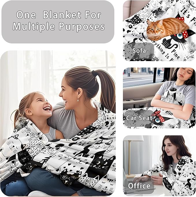 Cat Blanket Gifts for Cat Lover Soft Flannel Cats Throw Blanket Gifts for Women Cats Themed for Kids Adults 60"x50"